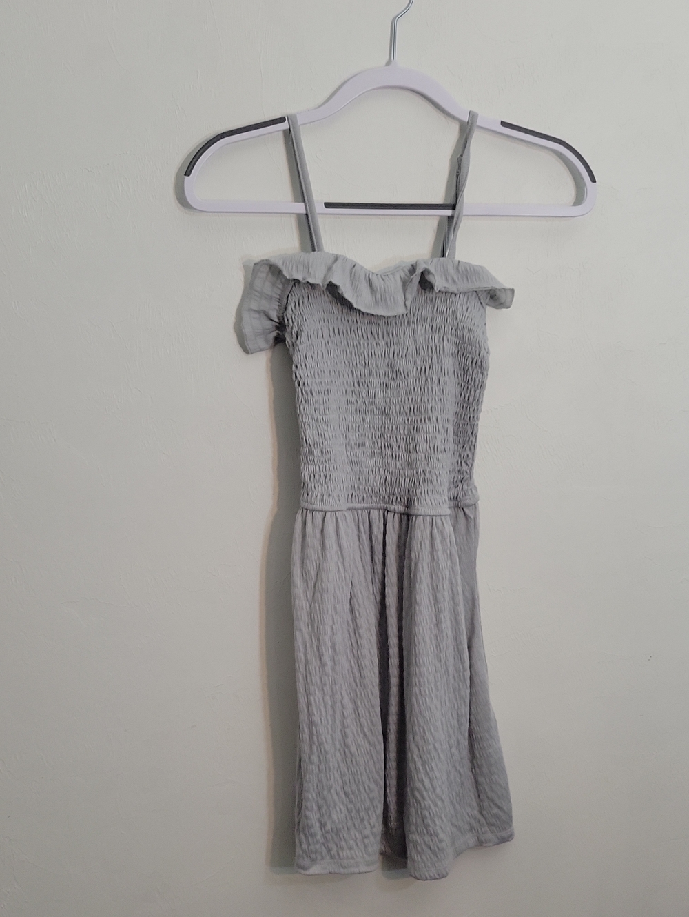 Smocked Ruffle Strap Mini Dress in Grey